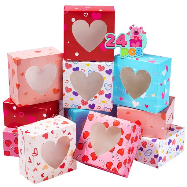 Cajas de golosinas para panadería JOYIN para el día de San Valentín, 24 unidades, con ventana
