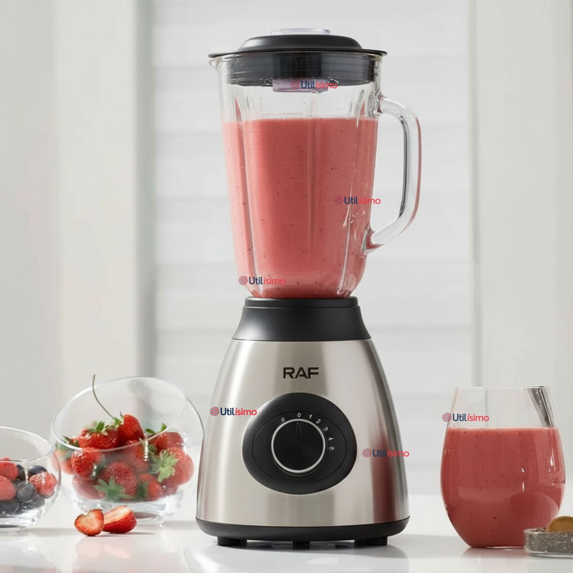 Raf - Licuadora Juguera Multifuncional 2 En 1 Picadora Jarra De Vidrio 1000w De Potencia