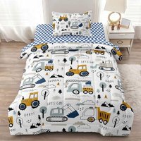 Milsleep - 4-Pcs Construcción Twin Size Boys Bedding Set, Kids Comforter Set For Teens