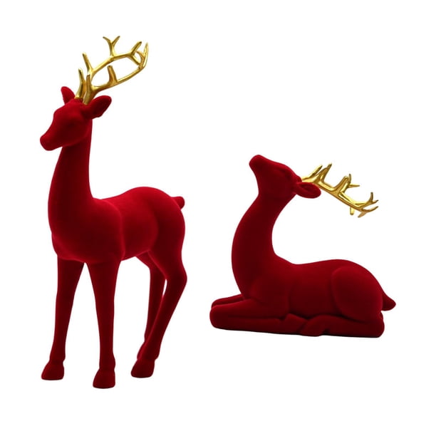 2 Piezas Figuritas de Reno Adornos para Estantería Esculturas de Ciervo Decoración de Escritorio de Resina con Superficie Suave Adecuado para El Estu Rojo