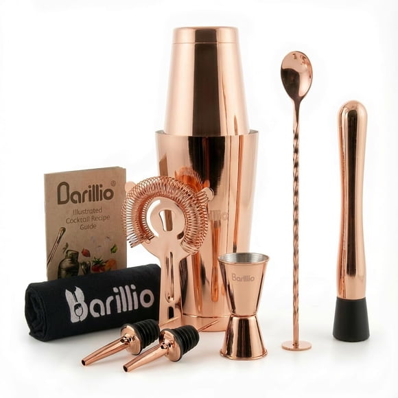 Set de coctelería Boston Barillio color oro rosa de acero inoxidable, 9 piezas