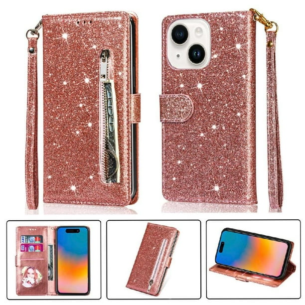 Funda para FOXDOCK Elegante funda iPhone 15 Glitter con cremallera-Ideal para el uso diario