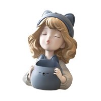 Bothyi - Estatua De Niña, Portalápices, Adorno De Mesa Para Oficina, Sala De Estar, Mesa De Comedor, Azul