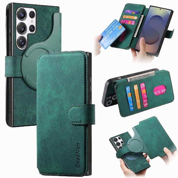 Funda Billetera Magnética para Samsung Galaxy S25 Ultra Soporte Tarjetas Desmontable Verde