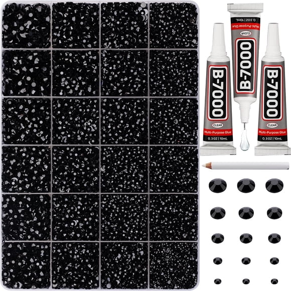 33000 Piezas de Stras Negros para Decorar, Diferentes Tamaños 2,3,4,5,6 mm Piedras Planas para Manualidades con Pegamento B7000, Cristales de Resina para Ropa