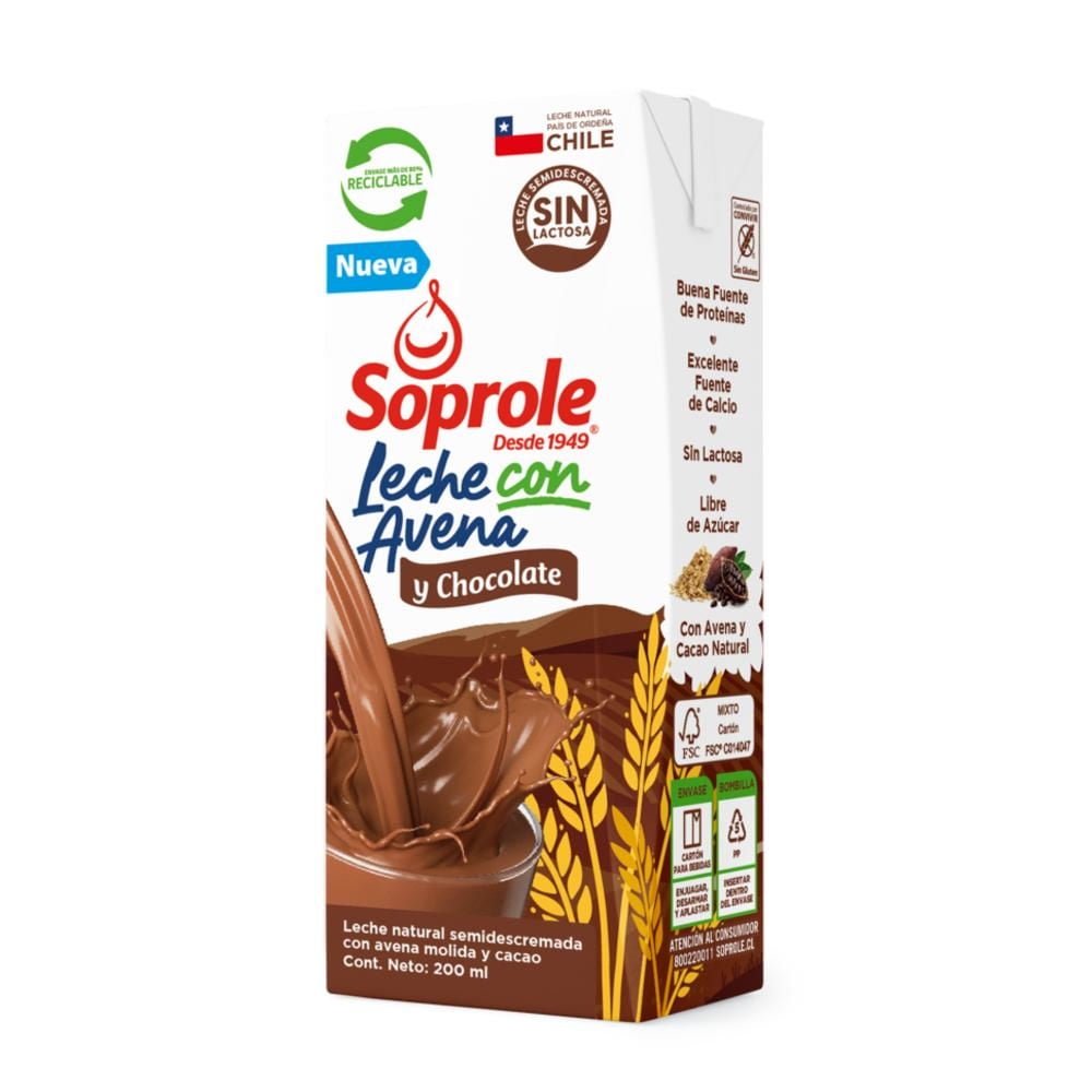 Leche Semidescremada Avena Chocolate Caja 200 ml Soprole
