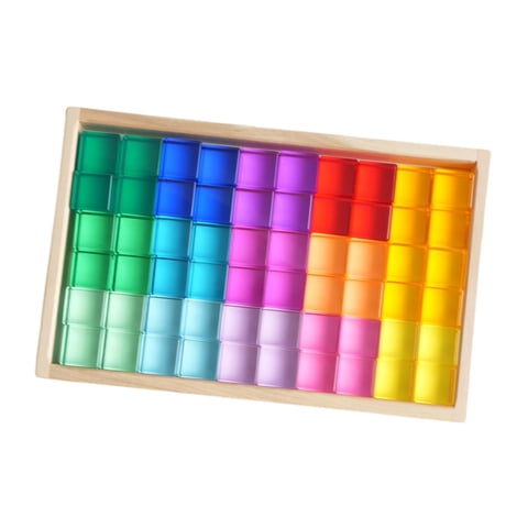 Magideal - 60 Bloques De Cubos Acrílicos De Arcoíris, Bloques Apilables De Cubos De Construcción De Arcoíris, Educativos, Translúcidos Para Niños, Niñas Y Niños