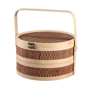 Magideal - Cesta De Picnic, Cesta Tejida De Bambú, Pan, Té, Pastelería, Tapa Portátil Bloqueable Para Comida, Decoración Para El Almuerzo, Cesta De Bambú Para Redondo 25Cmx16Cm