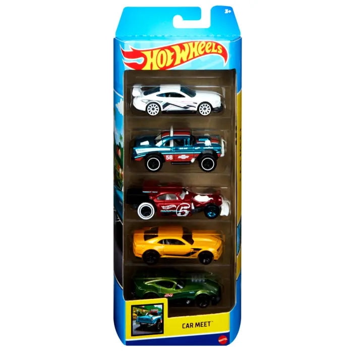 Hot Wheels Pack 5 Autos Rosso Escala 1:64 Colección 3 Años+