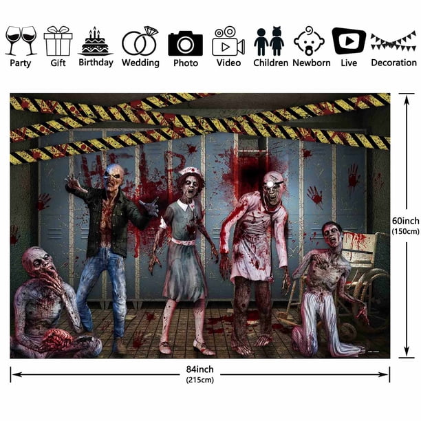 1pc 7x5ft/8x6ft/10x8ft,Halloween Zombie Polyester Photography Backdrop, Scary Haunted House Background, Spooky Hospital Doctors And Nurses Party Decorations Photo Booth Props