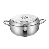 Magideal - Olla De Sopa Tempura, Sartén De Aceite Con Termómetro, Freidora Tempura Extraíble De Fondo Plano, Freidora De Acero Inoxidable Para Anillos De Calamar 24Cm