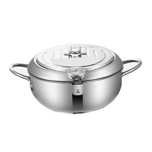 Magideal - Olla De Sopa Tempura, Sartén De Aceite Con Termómetro, Freidora Tempura Extraíble De Fondo Plano, Freidora De Acero Inoxidable Para Anillos De Calamar 24Cm