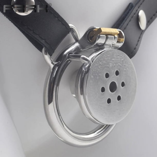 FRRK Small Short Sissy Negative Chastity Cock Cage Device with Cylinder Inverted Steel Penis Rings Flat BDSM Sex Toys for Adults