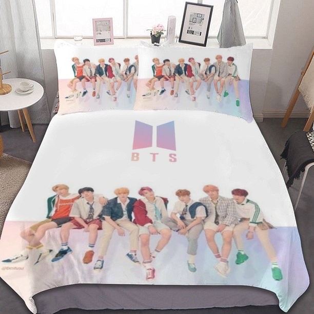 Kpop BTS Bedding Sets 3 Pieces Warm Soft Duvet Cover Set for Fans Kids Teens Girls Room Decor Lightweight Breathable