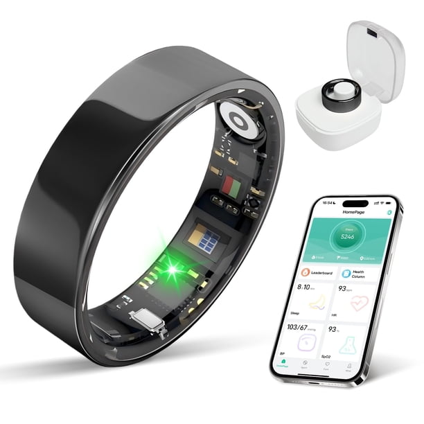 Anillo inteligente BIEMHA IP68 resistente al agua, rastreador de actividad física, negro, talla 8