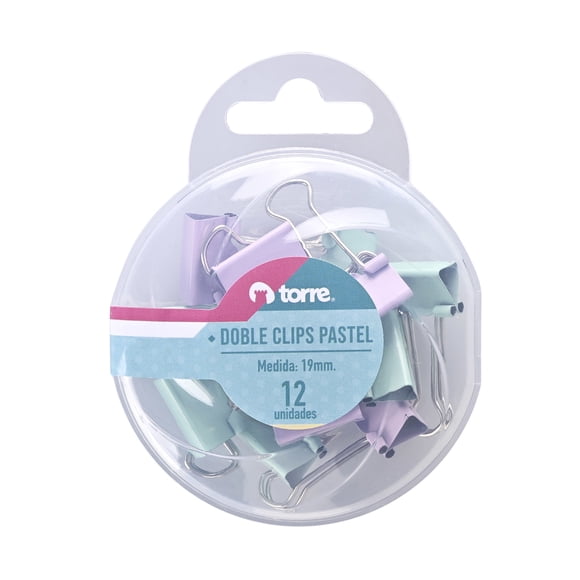Caja doble clip 19mm pastel 12 unidades