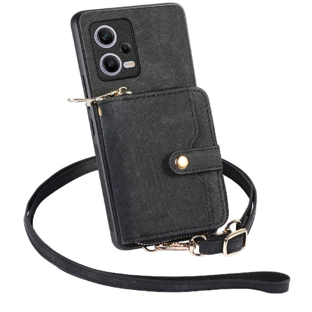 Funda Tipo Cartera con Correa Cruzada para Xaiomi Redmi Note 12 5G Protección Contra Golpes Negro