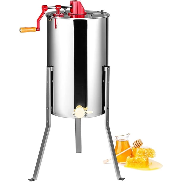 Extractor de miel, marcos de acero inoxidable extracción manual de apicultura, tambor giratorio de panal con tapa transparente, equipo de centrífuga auxiliar con soporte ajustable en altura