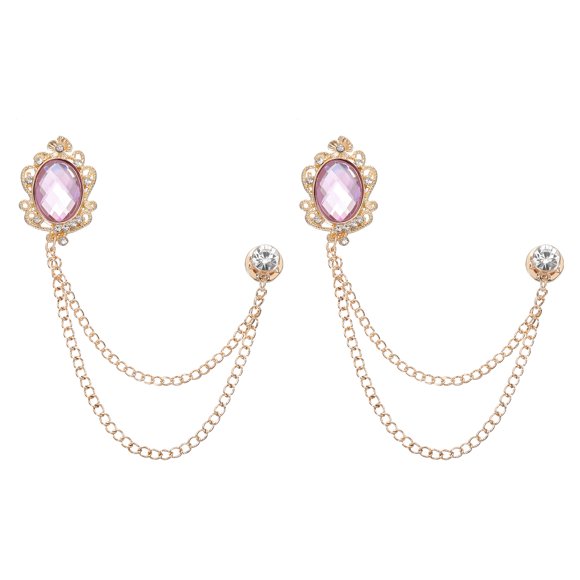 Uxcell Gem Broches de Cadena Colgante, 2 Piezas Broches de Gemas con Diamantes de Imitación para Traje de Hombre, Broches de Solapa para Ropa de Mujeres y Hombres, Oro (Rosa)