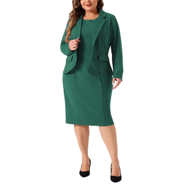 Agnes Orinda Traje de Vestido de Escuela Universitaria Talla Grande para Mujeres Conjuntos de Dos Piezas Chaquetas Blazers y Vestido Sin Mangas Conjuntos de Traje Casual de Negocios 2X Verde Oscuro
