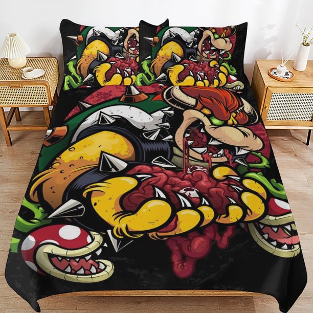 Super Mario 3-Piece Comforter Set for Bedroom Super Mario Bedding Set for Kids Adults Soft Microfiber Duvet Cover Set with Zipper Closure