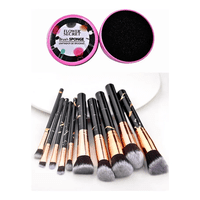 Flower Secret - Pack 10 Brochas Para Maquillaje Diseño Mármol Negro + Limpiador