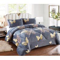 Aladdins Shop - Cobertor De Invierno De Plush Y Chiporro 2 Plazas Gris Plomo Mariposa