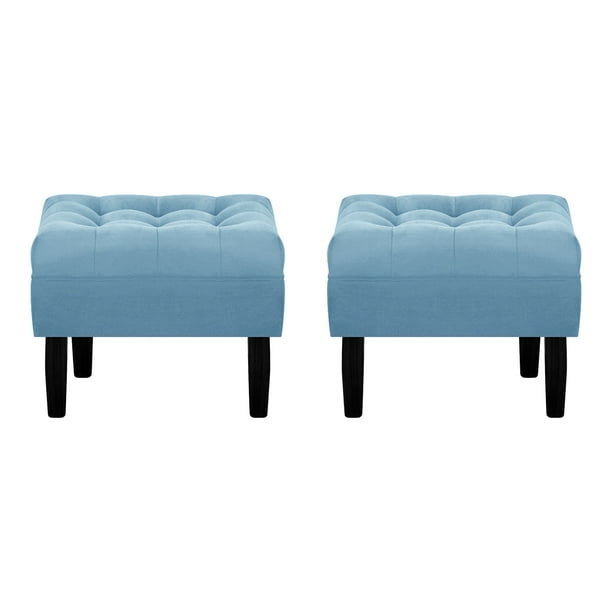 Set Pouf Wood 1c Felpa 00 Azul Petroleo