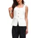 thumbnail image 1 of Chaleco de Lino para Mujer INSPIRE CHIC 2026 Cuello Cuadrado con Botones y Bolsillos L Blanco, 1 of 5