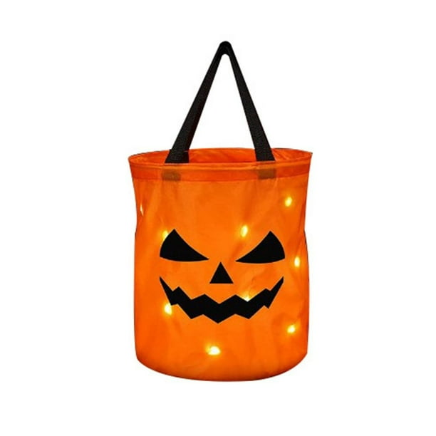 Halloween Trick Or Treat Bags LED Light Up Candy Bag Tote Bag Candy Storage Bucket Reusable Thanksgiving Gift Basket Kids Gift
