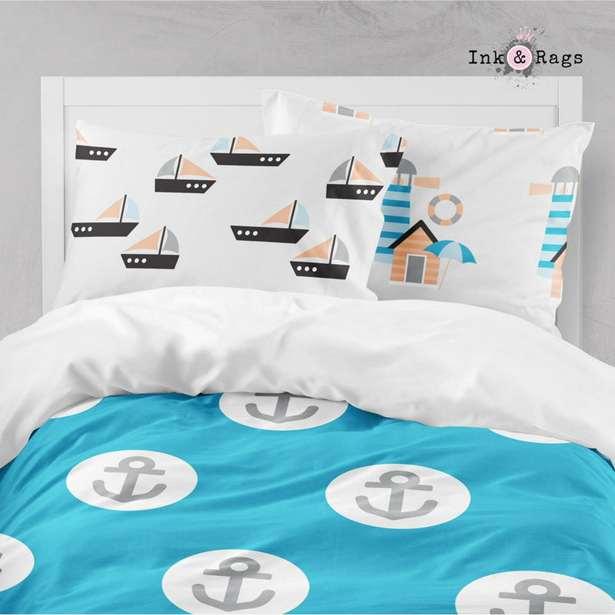 Milsleep - Ancla Náutica Faro Barco De Vela Gaviota Colección De Ropa De Cama Infantil Grande