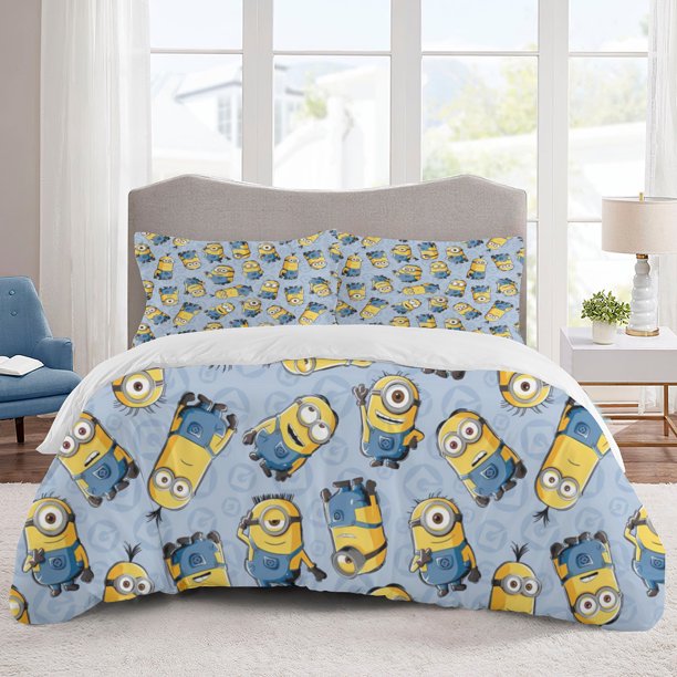 Minions Bedding Sets Cartoon Duvet Cover Lightweight 3 Piece Bet Sets for Kids Boys Girls