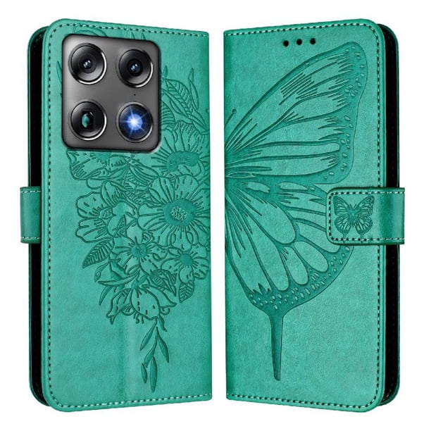 Funda Cartera Mariposa Para Motorola Signature Con Soporte Y Ranuras Para Tarjetas Verde