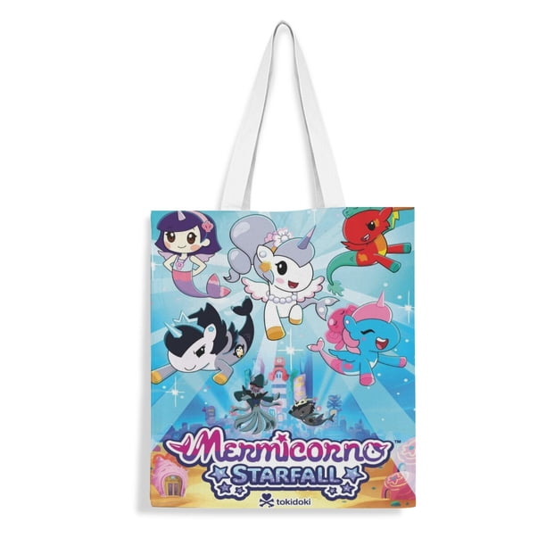 Mermicorno Starfall Bolso de tela con estampado de lienzo para mujer, bolsa de compras reutilizable y estética, con cremallera interior, regalo para mujer, 35 × 40 cm.