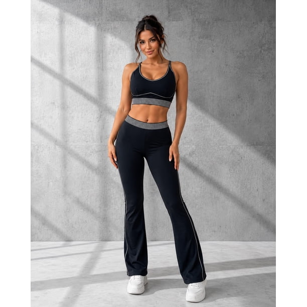 Set Deportivo Para Mujer Calza Acampanada Y Peto Top
