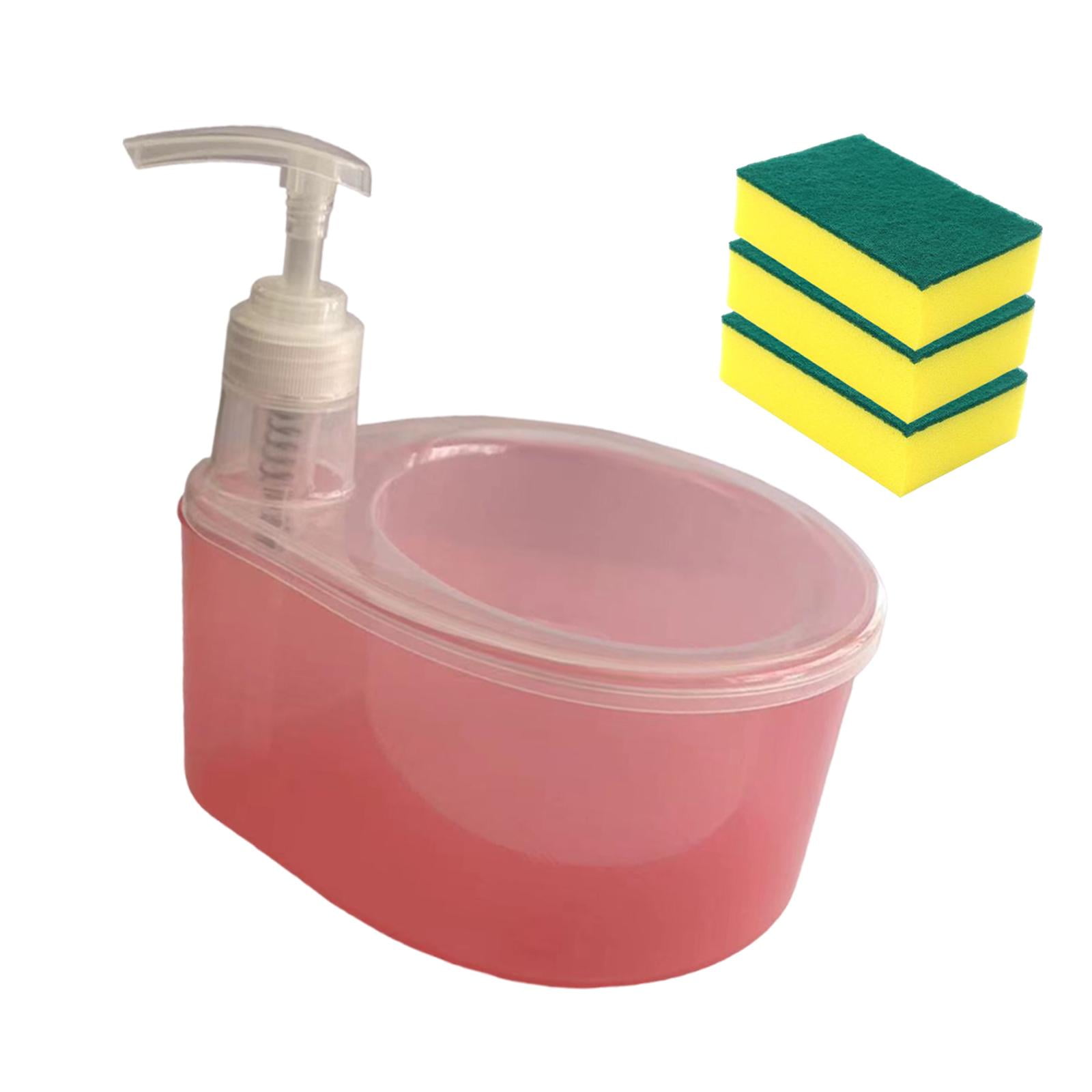 Bothyi - Dispensador De Jabón Líquido 2 En 1, 3 Esponjas Para Lavar Platos, Para Bar, Cocina, Encimera, Color Rosa