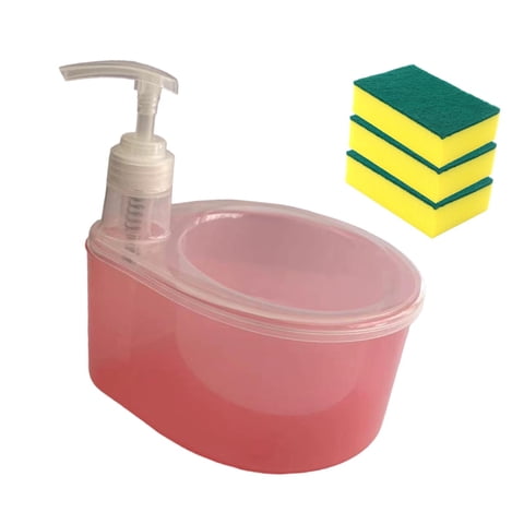 Bothyi - Dispensador De Jabón Líquido 2 En 1, 3 Esponjas Para Lavar Platos, Para Bar, Cocina, Encimera, Color Rosa