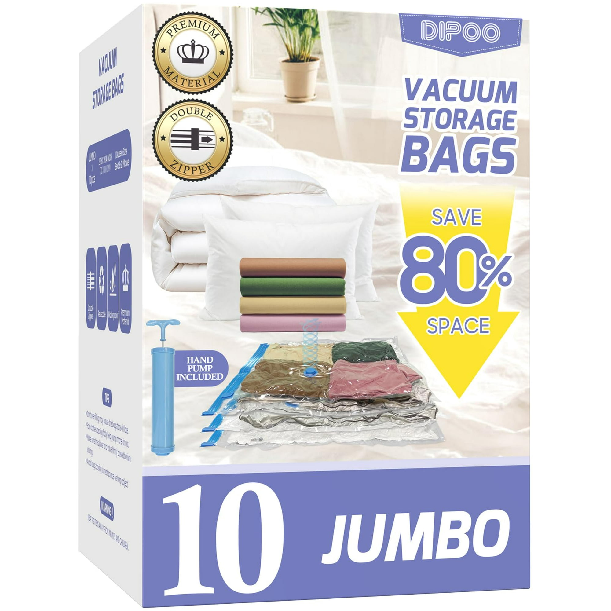 Bolsas De Almacenamiento Al Vacío Dipoo, Paquete De 10 Unidades, Tamaño Jumbo, Con Bomba Manual