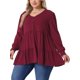 thumbnail image 4 of Agnes Orinda Mujeres Tallas Grandes Tops de Escuela Colegio Cuello en V Manga Larga Botón Peplum Túnicas Babydoll Túnicas 2X Burdeos, 4 of 6