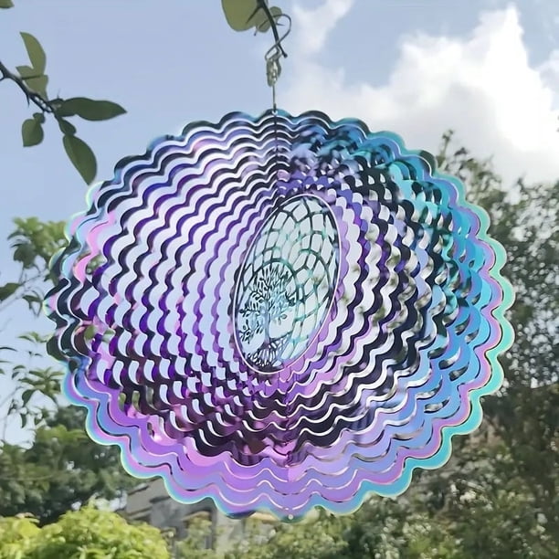 1pc 3D VR Hanging Wind Spinner Outdoor Decoration For Garden Wind Chime Metal Yard, Stainless Steel Tree Of Life 3D Spinner With 360° Rotating Hook