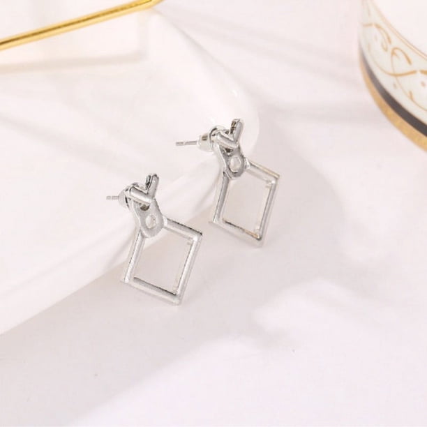 Stylish Hollow Rhombus Stud Earrings - Golden/Silvery Zinc Alloy Jewelry for Daily Wear and Gift Giving