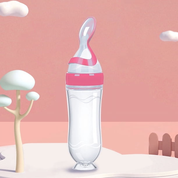 Feed Your Baby with Ease: Good Quality 90ml Silicone Squeeze Spoon Feeding Bottle with Suction Cup Base - Perfect Baby Shower Gift!