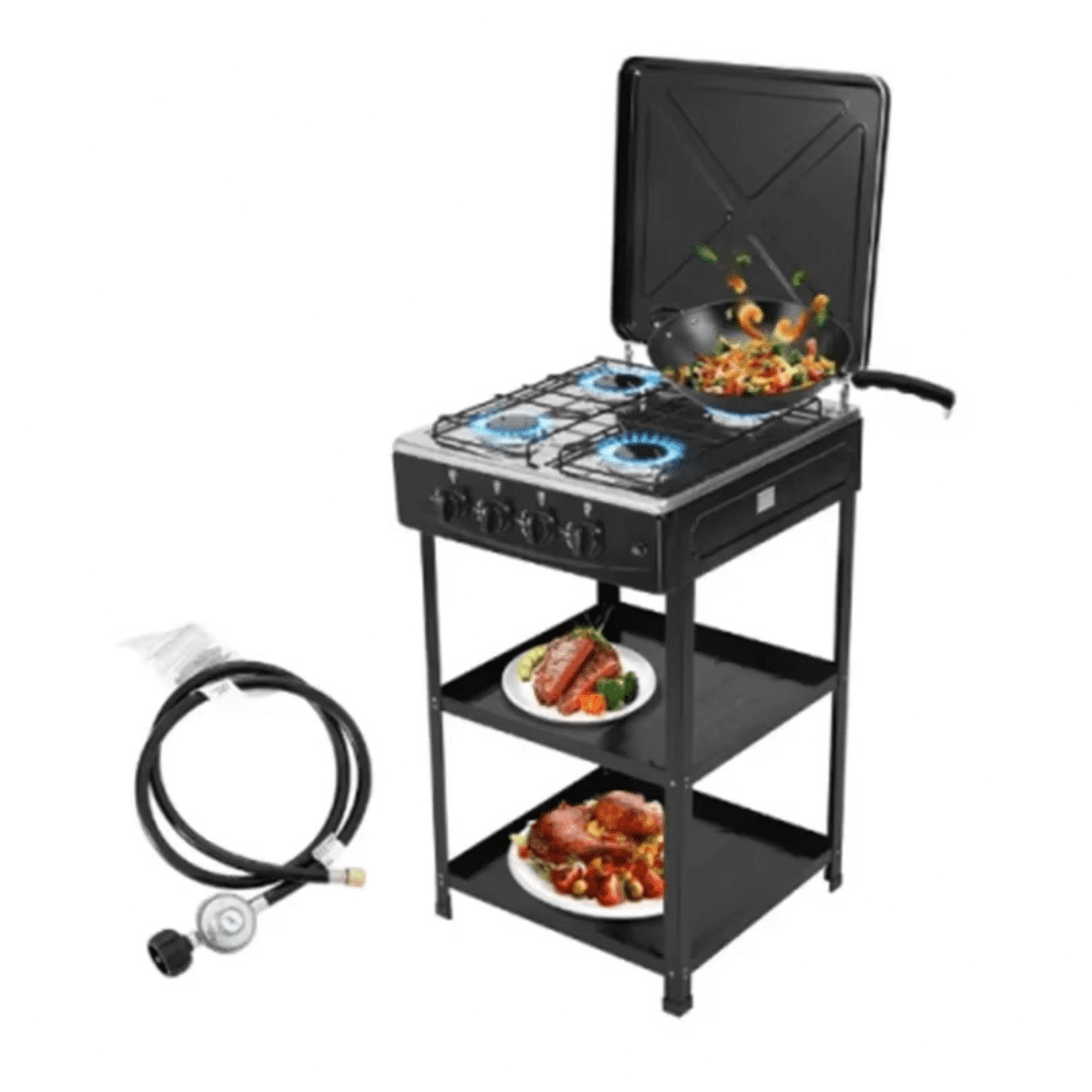 Boko - Cocina Encimera A Gas 4 Quemadores Con Repisas