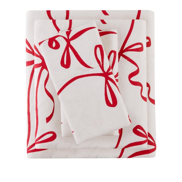 Juego de sábanas de franela Comfort Spaces Cotton Twin XL con lazo rojo