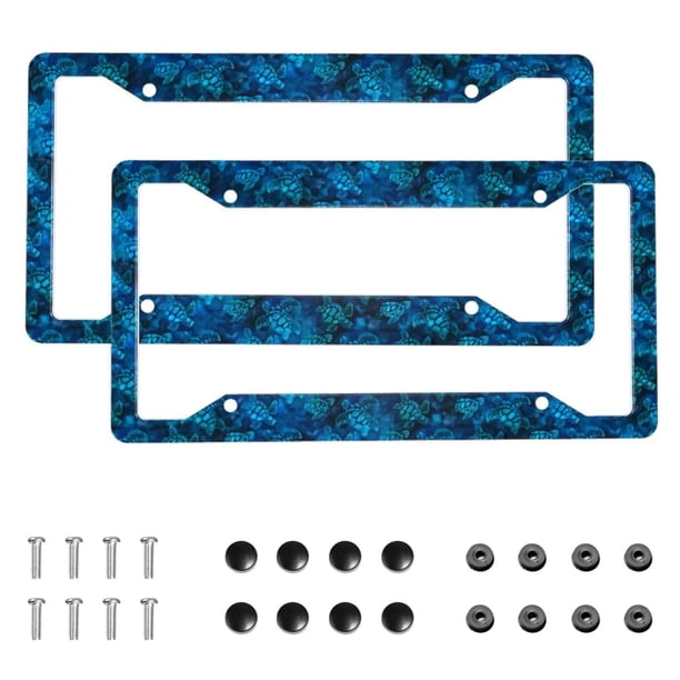 Marco para placa de matrícula Qilerongrong 31 × 16 cm, 2 piezas, tortuga azul en acuarela