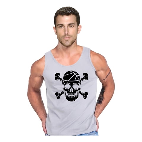 Persodesign - Polera Tank Basketball Skull Bone Musculosa Gym Life Tank Talla S Gris Hombre