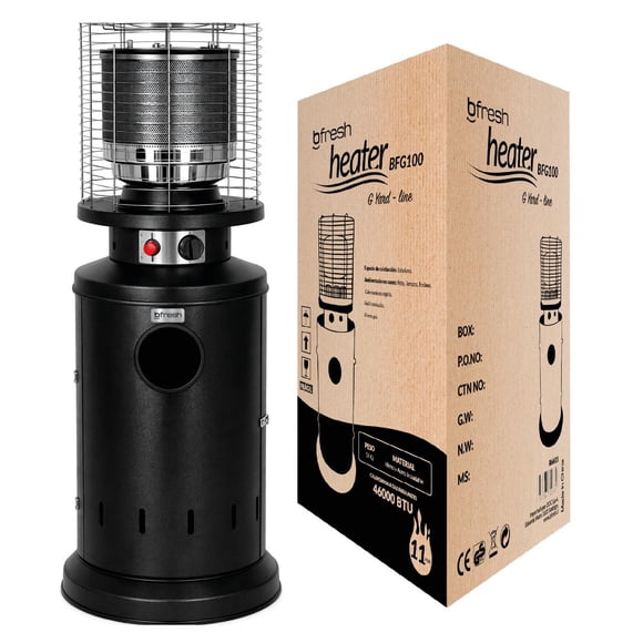 Estufa de Patio Exterior Negra a Gas 11kg con Funda potencia Bfresh
