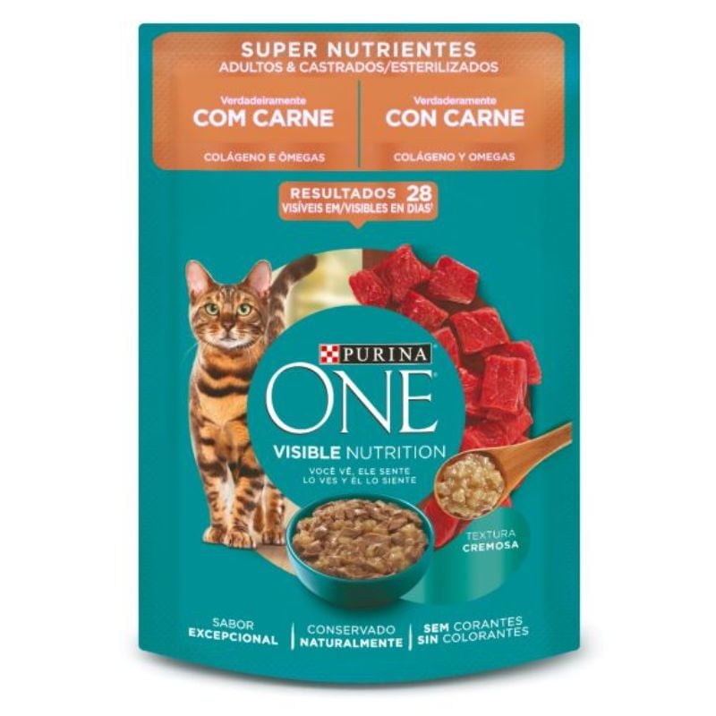 Alimento Húmedo Gato Adulto Super Nutrientes Sabor Carne Pouch 85 g Purina One