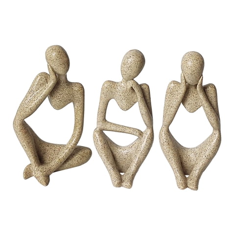 Bothyi - Figurita De Pensador Abstracto De Resina, Adorno De Mesa Para Hoteles, Chimenea, Marrón, 3 Piezas