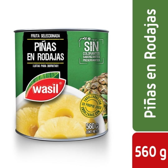 Piñas En Rodajas Tarro Drenado 340 g - Neto 560 g Wasil